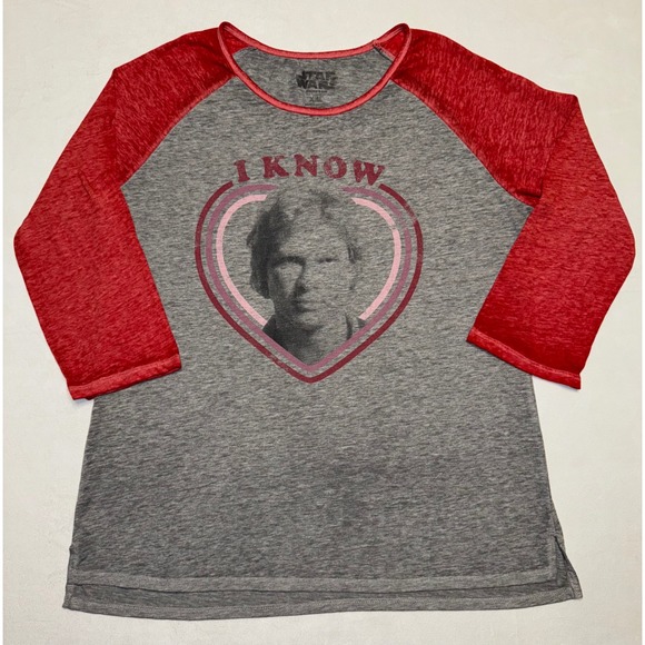 Star Wars Tops - Star Wars Han Solo I Know Raglan T-Shirt Gray Red Women XXL 3/4 Sleeve Graphic